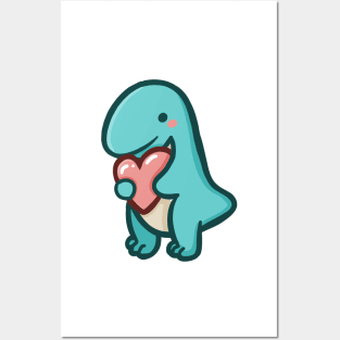 Cute T-Rex with heart, Love, Dino, Dinosaur Posters and Art